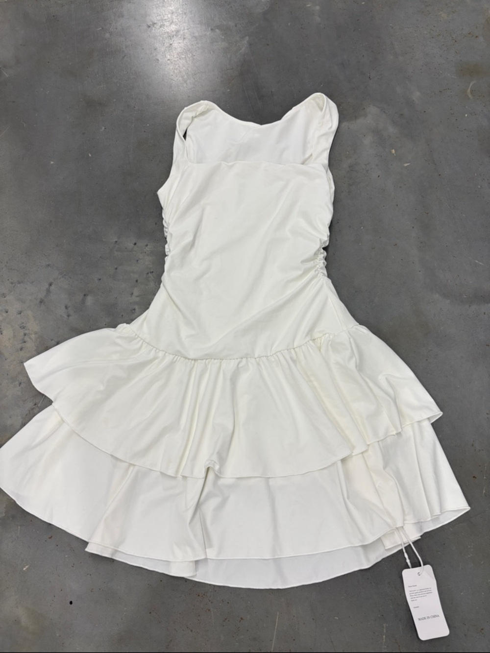 Sleeveless White Tiered Mini Dress with Ruffle Hem - Picture 2 of 4
